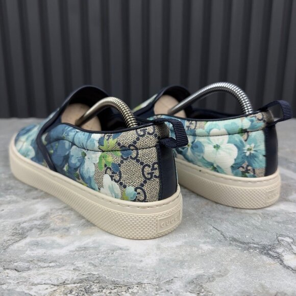 GUCCI Bloom Flower Print Blue GG Supreme Canvas Slip-on 8.5 G or 9 US 42.5 EU - Picture 9 of 16